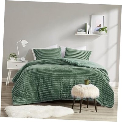  Queen Comforter Set, Cozy Plush Bedding, Microfiber Reverse, Full/Queen Green-image