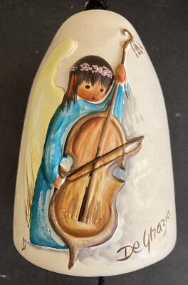 De Grazia Pottery Wind Chime Bell Native American Angel Cello Christmas Vintage-image