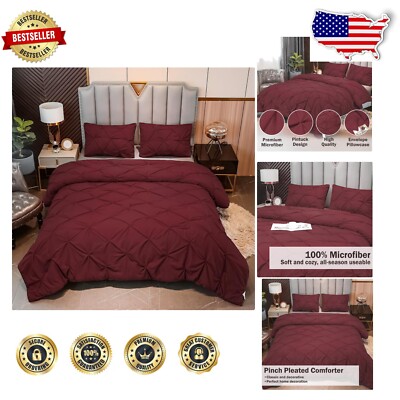 Luxurious Burgundy King Comforter Set - 3 Pieces Pintuck Design for All Seasons-image