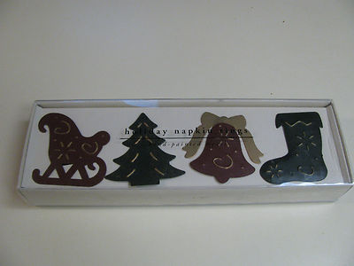 PIER 1 Christmas Napkin Rings - Set of 4 - Hand Painted Metal - 4 Designs - NIB-image