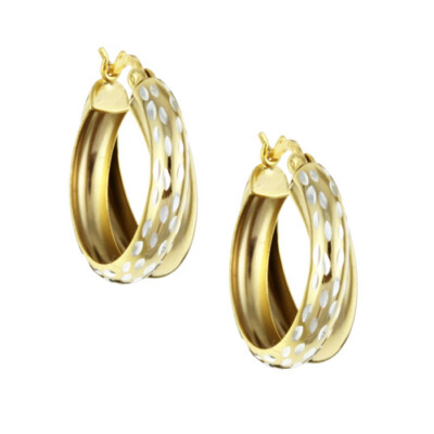 Gold over 925 Silver Double Hoop Diamond-Cut Earrings-image