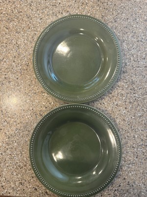 Set of 2 Pier 1 Imports Spice Route Clove Dinner Plates – 10.75” Green Stoneware-image