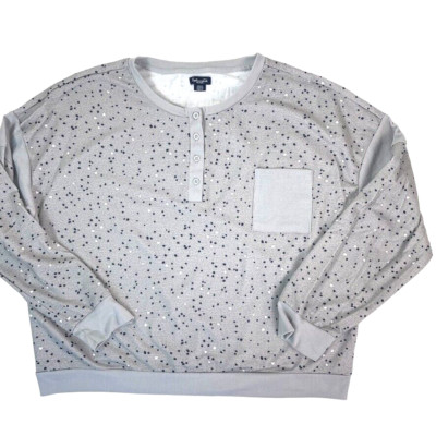 Splendid Henley Lounge Boxy Gray Sweatshirt Polka Dots Hearts Soft Sleep XXL-image