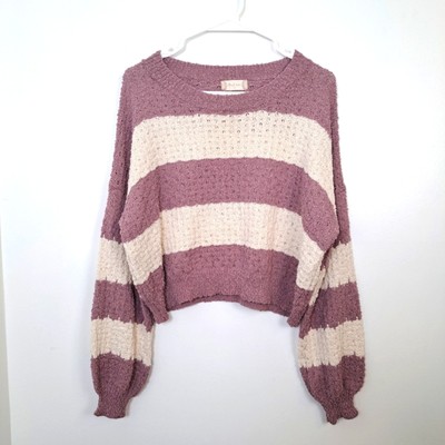 Altar'd State Purple Cream Striped Knit Textured Soft Dainty Sweater Size M-image