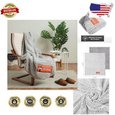 Denver Broncos NFL Team Color Big Logo Sherpa Blanket 60