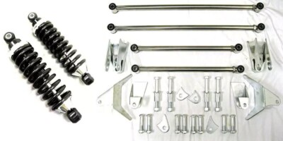 Street Rod Stainless Triangular Rear Four Bar SS 4 Link Kit + 350 lb Coil Overs-image