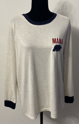 Dearfoams Cozy Comfort Cream & Navy Mama Bear Long Sleeve Ringer Tee Size Large-image