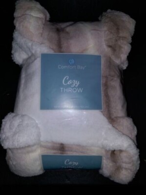 New Comfort Bay Cozy Plush Throw 50”x 60”  SOFT TAN & WHITE SHERPA Super Soft-image