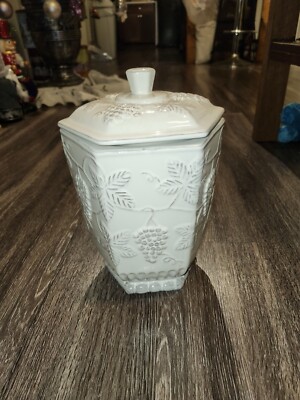 Pier 1 Imports Ceramic Cookie Jar/ Storage Container Grapevine Design-image