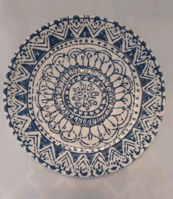 Pier 1 Salad Plate Decorative Blue & White Relief Pattern Textured Porcelain 8