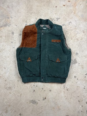 80’s Vintage Forest Green Corduroy Vest Size Medium Suede Accents  -image