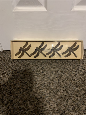 Set of 4 Pier 1 Imports Cast Iron Dragonfly Napkin Rings in Box-image