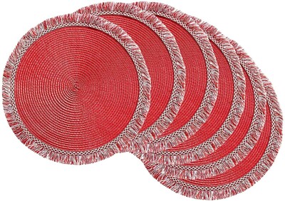 Set 6 Woven Round PLACEMATS Collections Fringed New Red-image