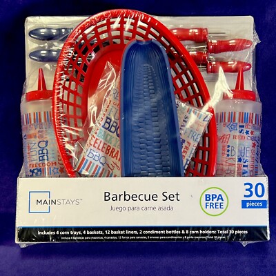 NIP Mainstays 30 Piece Barbeque Set BBQ Party Set BPA Free Red White Blue-image