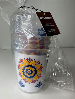 PIER 1 IMPORTS - Plastic Cups Flower Design Colorful. Contains 8 , 16oz Cups-image