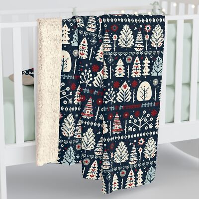 Nordic Inspired Winter Christmas Tree Pattern, Cozy Sherpa Fleece Blanket-image
