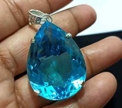 Certified Natural 100 Ct+ Brazilian Blue Pear Topaz Pendant Loose Gemstone-image