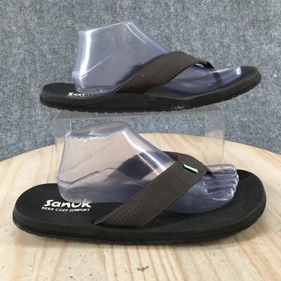 Sanuk Sandals Mens 11 Beer Cozy Thong Brown Toe-Post Casual Comfort S/N 1096332-image