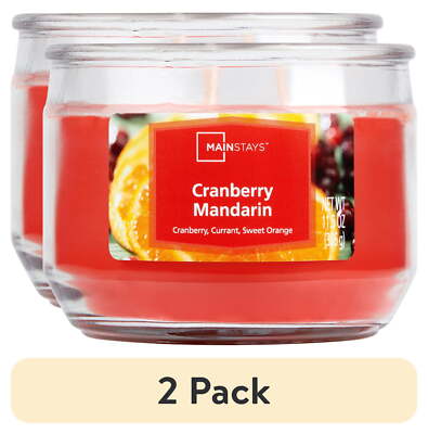 (2 pack) Mainstays Cranberry Mandarin Scented 3-Wick Glass Jar Candle, 11.5 oz.-image