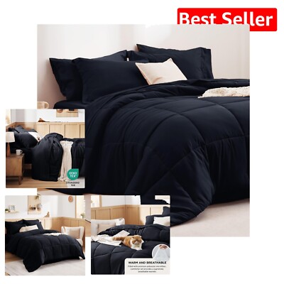 OEKO-TEX Certified Twin Comforter Set - Fluffy Black Bedding for All Seasons-image
