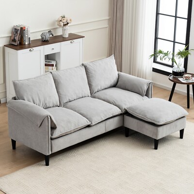 L-Shaped Convertible Sectional 3-Seat Sofa with Storage Ottoman Living Room Sofa-image