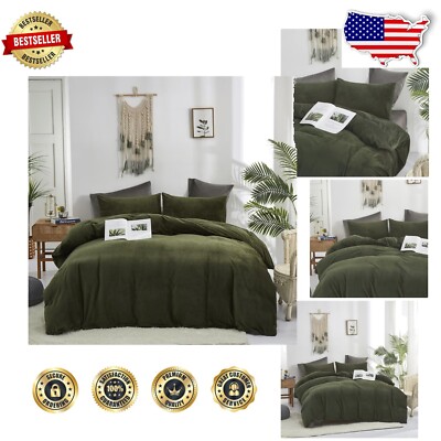 Fuzzy Dark Green Velvet Comforter Twin Set - Cozy & Stylish Sleep Solution-image