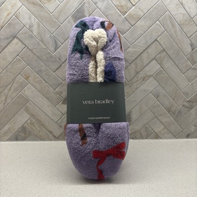 Vera Bradley Purple Fleece Slipper Socks Women’s Size medium large New-image