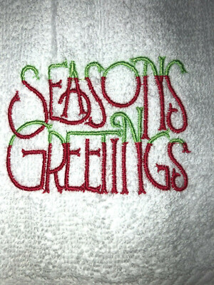 Embroidere White Bathroom Hand Towel Seasons Greetings- Holiday Theme HS1556-image