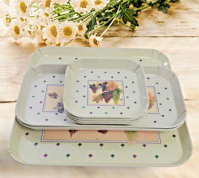 Vintage Design Imports Melamine Trinket Dish Tray 12” Grapes Set of 7 From Italy-image