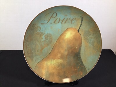 Pier 1 Imports DELICIOUS Pattern Plate Antiqued Gold Poire Pear 8.5“ -image