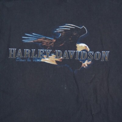VTG Harley Davidson Shirt 2XL Black Pocket Chasing the wind Hanes Eagle Heritage-image