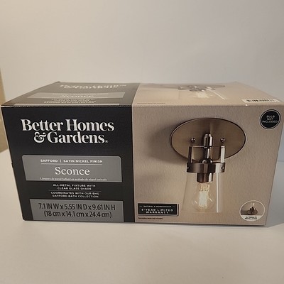 Better Homes & Gardens metal/glass Safford Wall Sconce Satin Nickel Finish NEW-image