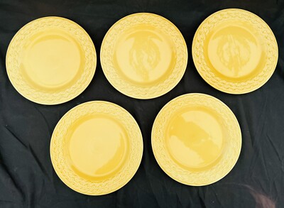 5 Pier 1  Basket weave Gold-Yellow 8” Salad Pkates Portugal EUC-image