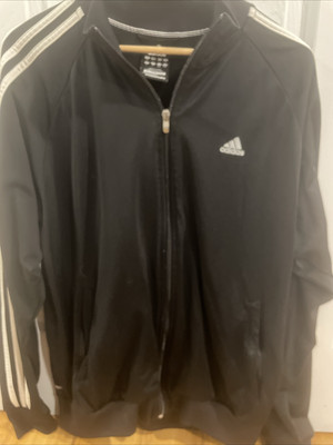 Adidas Vintage Clima 365 Men’s L Full Zip Windbreaker Jacket Black &White Stripe-image