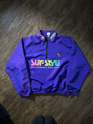 VINTAGE Surf Style Iridescence Windbreaker Jacket Adult OSFA Purple Half Zip 90s-image