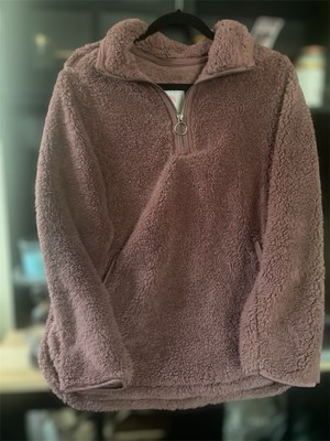 Cozy Sherpa Teddy Bear  1/4 Zip Pullover Smokey Dusty Mauve Fleece Comfort Sz L-image