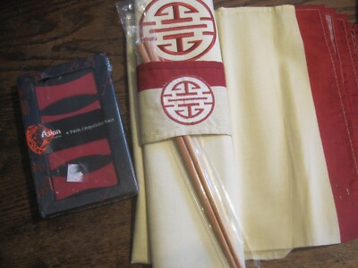 Pier One Asian Napkin/Place Mat/Chopsticks Longevity Set Oriental Design&REST-image