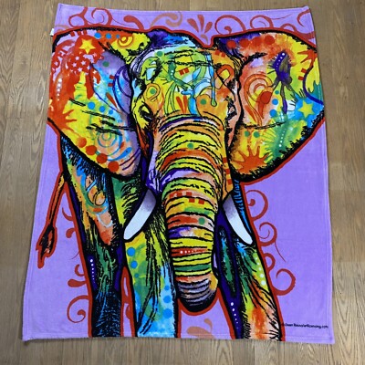 UNCLE JERRY T'S COZY SOFT THROW BLANKET TRIPPY ELEPHANT COLORFUL 50