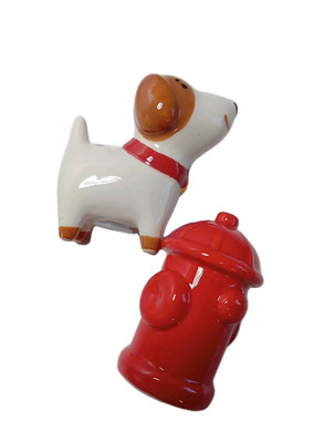 Dog & Hydrant Ceramic Salt & Pepper Shaker Set New! DESIGN IMPORTS SEATTLE-image