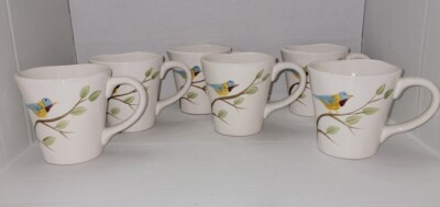 Pier 1 Imports Robin Hand-Painted Earthenware Mug 16 ounce 6 Pc-image