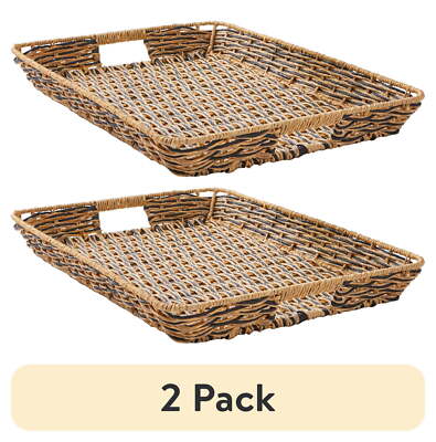 (2 pack) Better Homes & Gardens Resin Rattan Rectangular Serving Tray-image