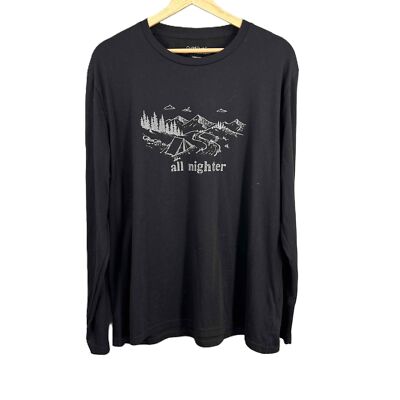 Cuddl Duds Black Camping Graphic Crew Neck Long Sleeve Lounge Shirt Womens Large-image