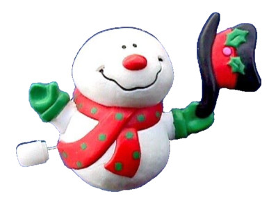 Hallmark PIN Christmas Vintage WIND UP SNOWMAN TIPPING HAT 1990's Holiday Brooch-image