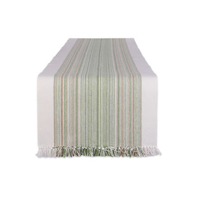 Design Imports Striped Fringe Ribbed Table Runner - Green TEAL ONE SIZE-image