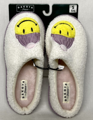 DAKOTA FLEECE Girl's Smiley Cozy Comfort White Slippers, Size: 5/6-image