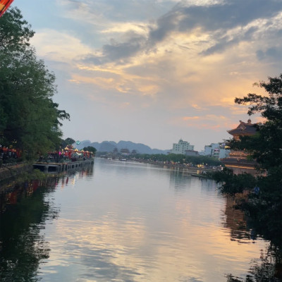 Digital Mountain Scene – Sunset Over Lake, AI Wallpaper, Vibrant Sky Colors-image