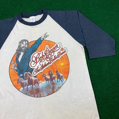 Vintage Bob Seger Shirt Mens L White 1980 Band Against The Wind Raglan 80s USA-image