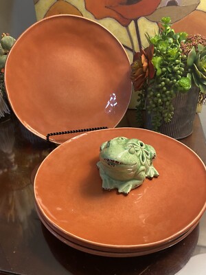 Pier 1 Burnt Orange 11 Inch Plates Set Of  4 Stoneware Wavy Rim-image