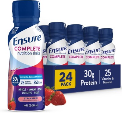 Ensure COMPLETE Nutrition Shake, 30g of Protein Strawberry, 10 Fl Oz (Pack of 24-image
