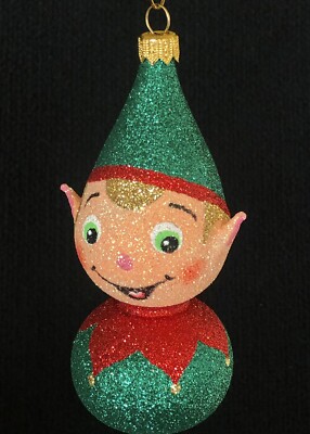 Pier 1 Imports HTF Collectible Christmas Elf Hand Blown Glass Ornament ~ IOB~NWT-image